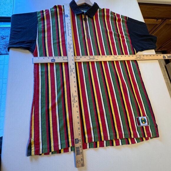 VTG Cross Colours 1/4 Zip Knit Polo OSFA Striped Hip Hop Nation ASO Tupac USA - Picture 9 of 11